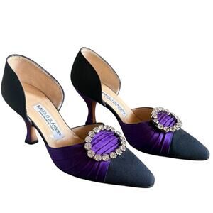 Manolo Blahnik Limited Edition Sedara Satin D'Orsay Mid Heel Pumps EU 37 US 7
